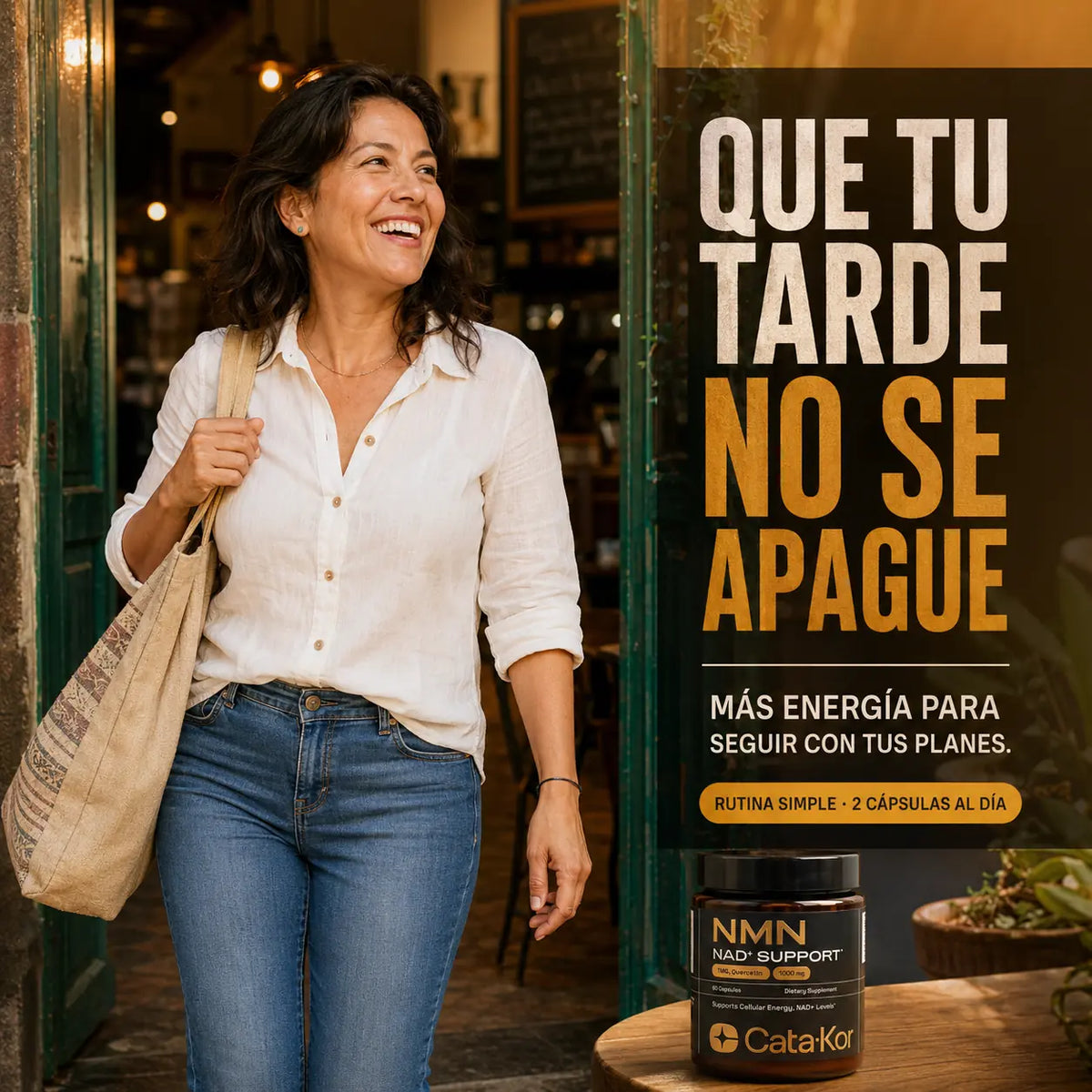 NMN Energía Sin Bajón™ Fórmula 4-en-1 para seguir rindiendo hasta el final del día.