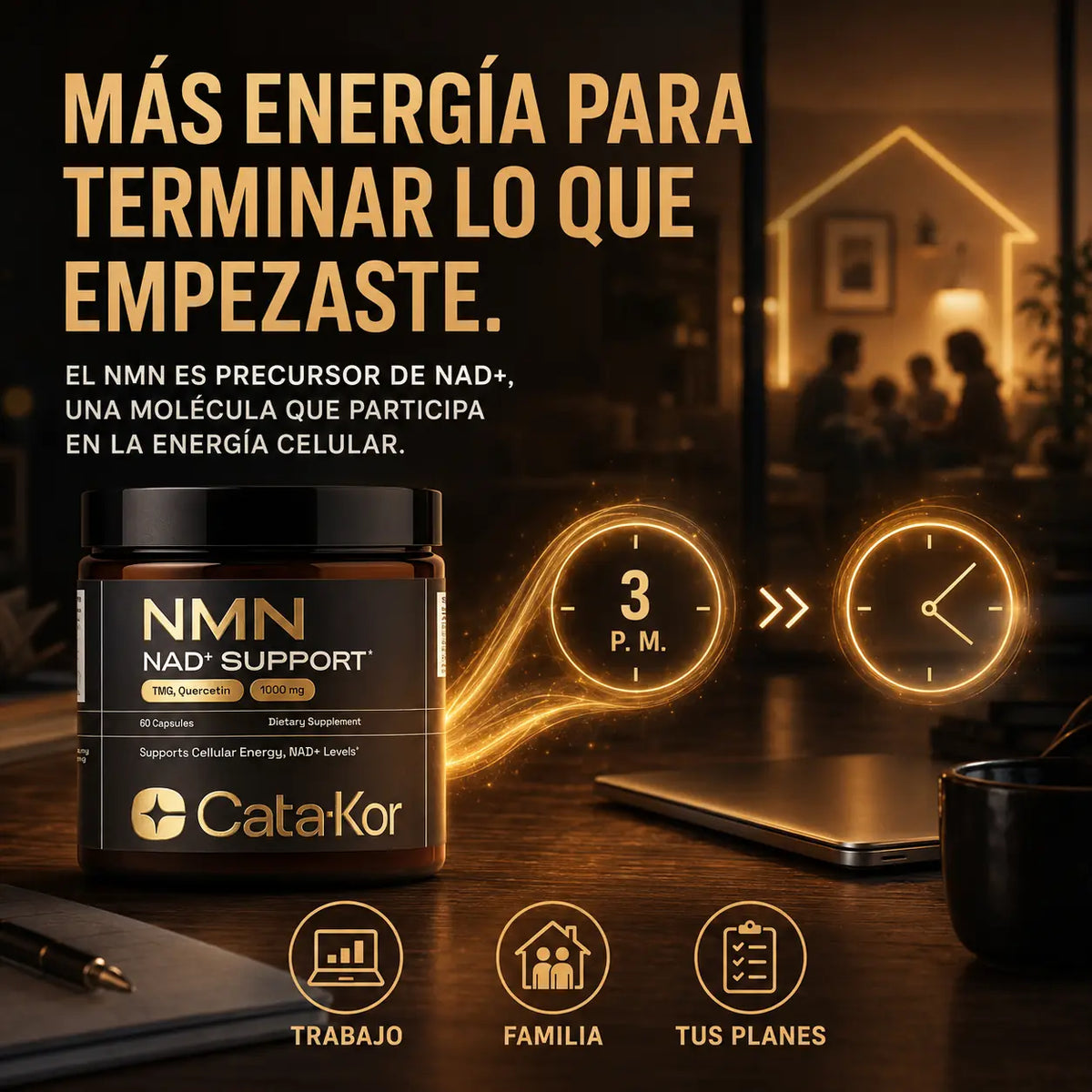 NMN Energía Sin Bajón™ Fórmula 4-en-1 para seguir rindiendo hasta el final del día.