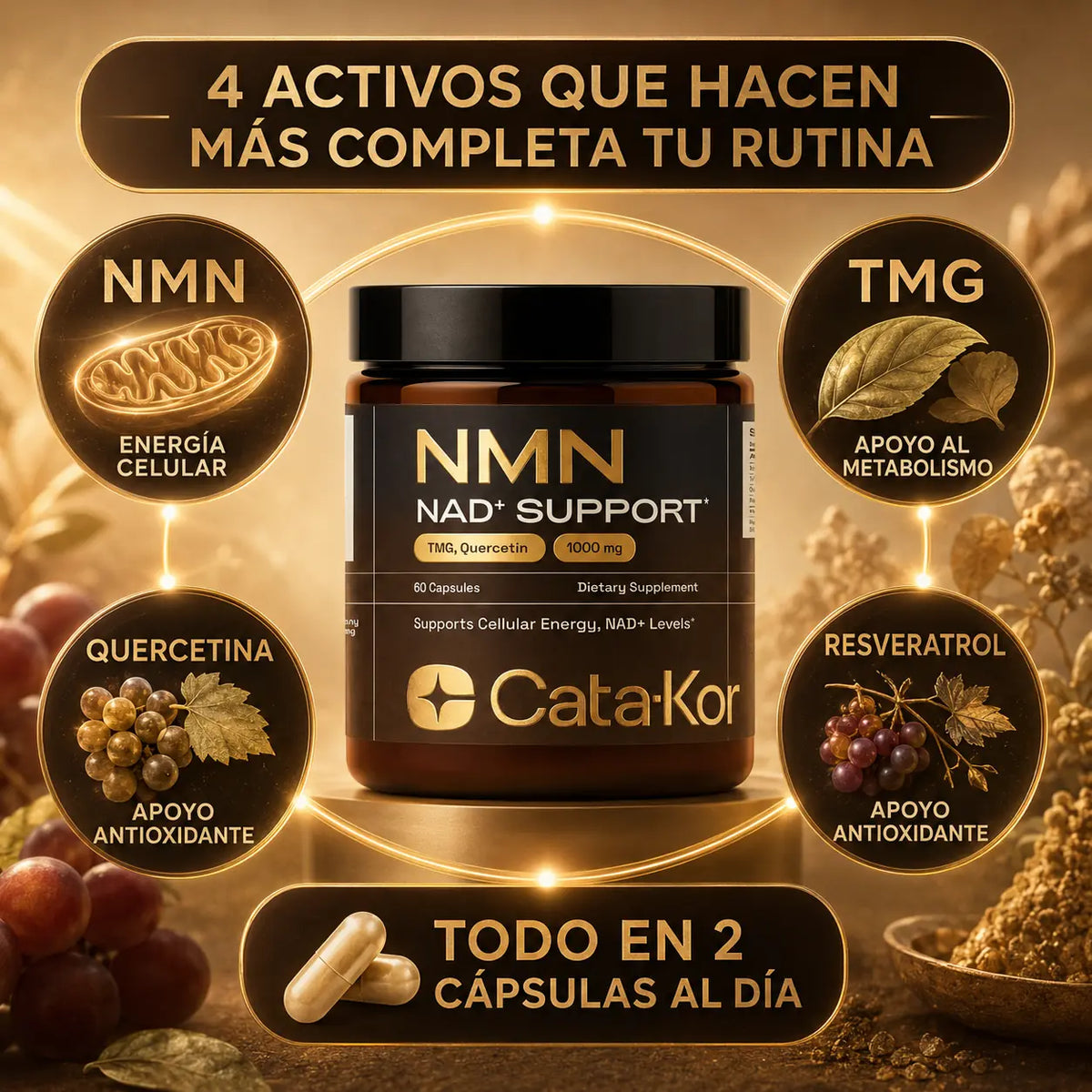 NMN Energía Sin Bajón™ Fórmula 4-en-1 para seguir rindiendo hasta el final del día.
